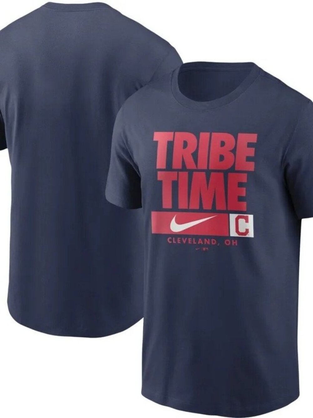 NWT NIKE CLEVELAND INDIANS MLB UNISEX "TRIBE TIME" NAVY T-SHIRT RARE FIND